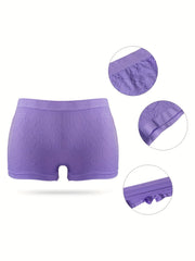 4pcs Floral Textured Boyshort Panties Soft & Comfortable Women's Lingerie