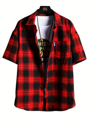 Plaid Print Men's Casual Short Sleeve Shirt With Pocket for Summer