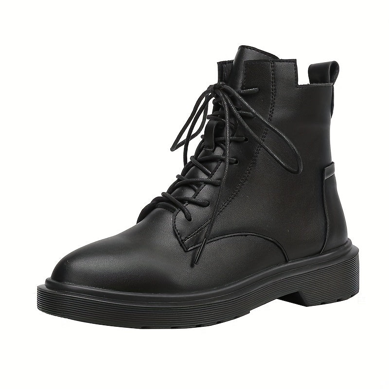 Women's Solid Combat Boots Lace Up Zipper British Style Boots