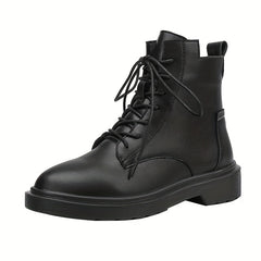 Women's Solid Combat Boots Lace Up Zipper British Style Boots