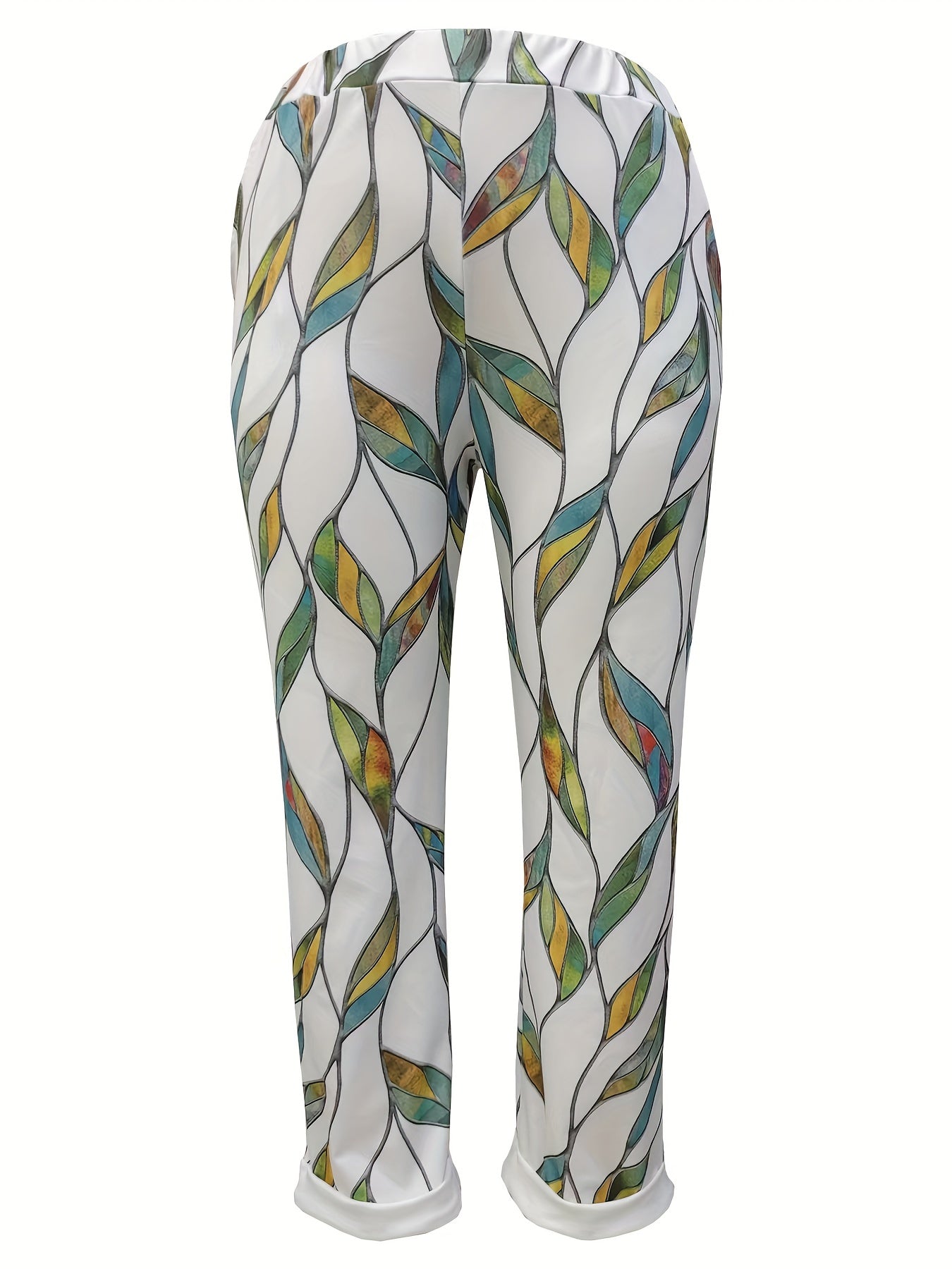 Women's Plus Leaf Print Elastic Waist Harem Trousers
