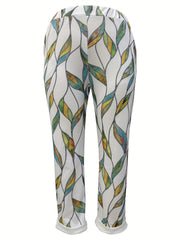 Women's Plus Leaf Print Elastic Waist Harem Trousers