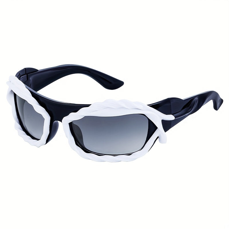 Y2K Block Sunglasses Wrap Around UV400 Sun Shades For Men Women