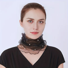 Faux Pearl Scarf Neckerchief Lightweight Gauze Infinity Scarf