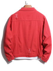 Men's Ripped Denim Button-Down Jacket