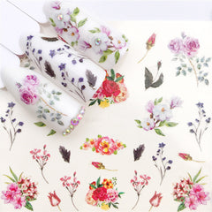 Floral Spring Summer Nail Art Decals Tulips Fern Stickers