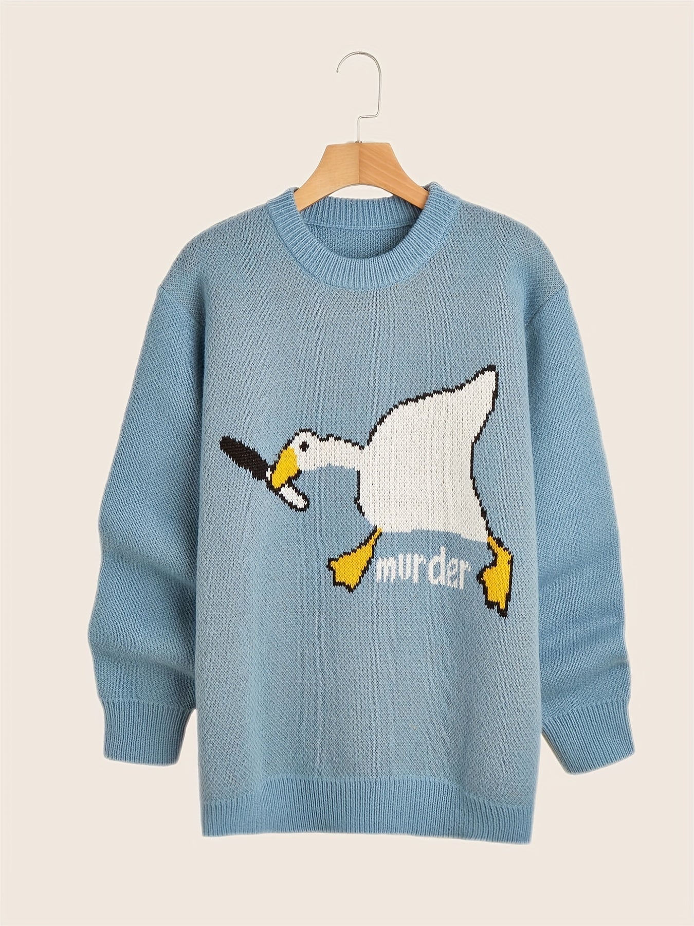 Cartoon Duck Pattern Crew Neck Sweater for Men