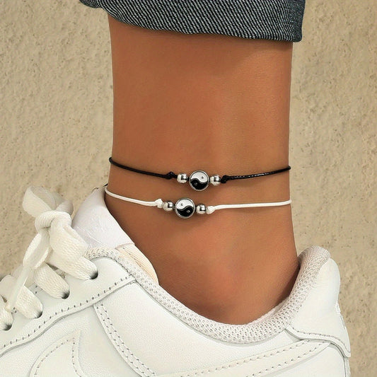 Boho Style String Anklet Set Vintage Ankle Bracelet for Women 2 Pcs
