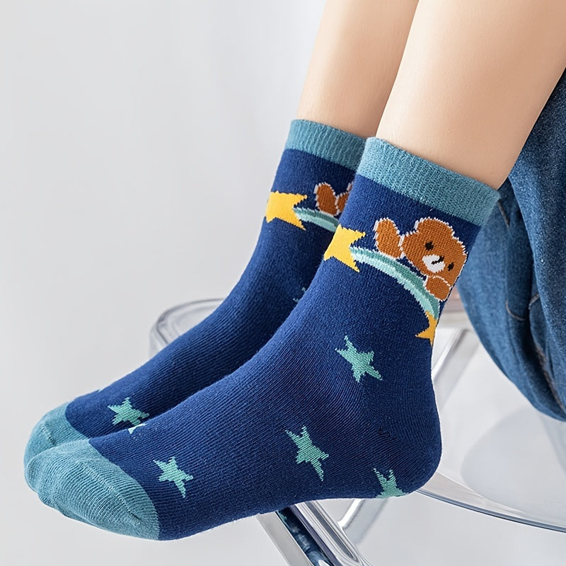 5 Pairs Boys Cartoon Whale Pattern Anti-odor Warm Socks