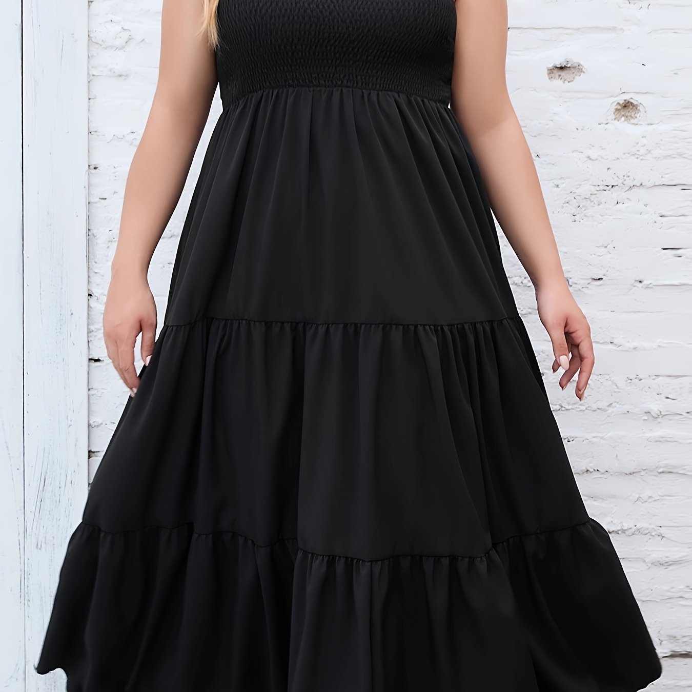  Solid Maxi Smock Cami Dress