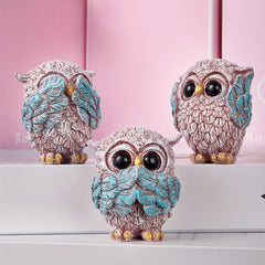 3pcs European Style Owl Figurines Resin Craft Home Decor