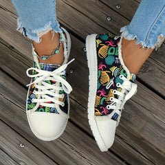 Women's Graffiti Pattern Canvas Shoes Lace Up Lightweight Walking Shoes