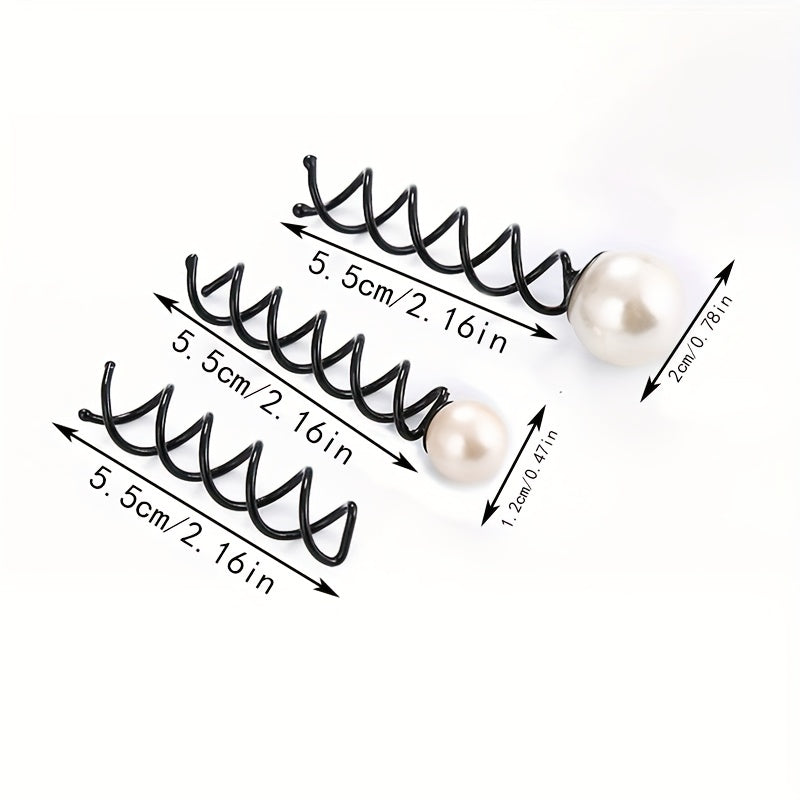2pcs Spiral Hair Bun Maker Faux Pearl Hair Pin for Women Girls W