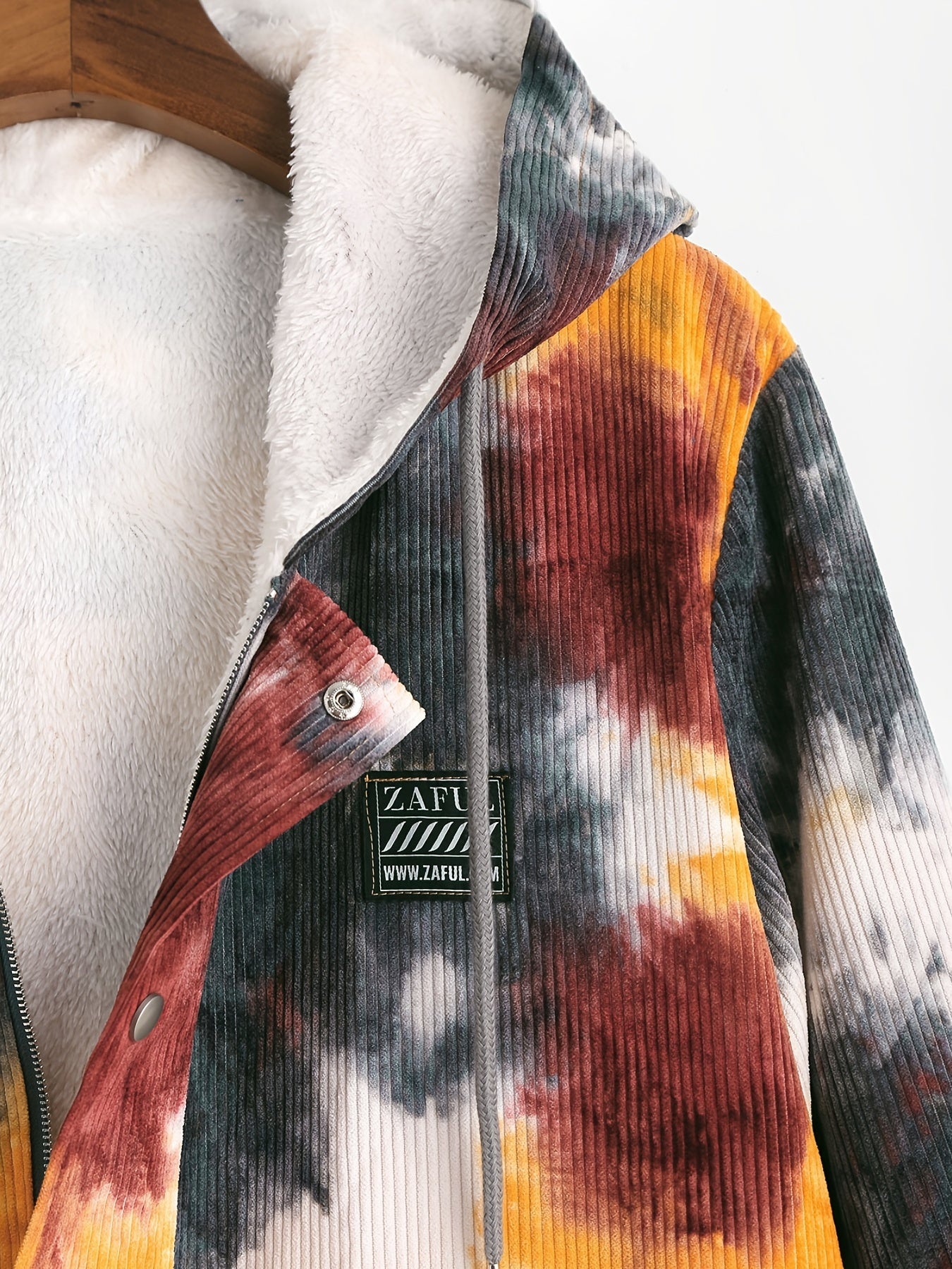 Men's Hooded Tie Dye Corduroy Zip Up Jacket