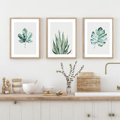 6pcs Watercolor Green Plant Leaves Botanical Art Canvas Poster