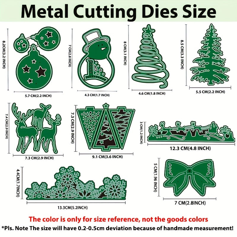 9pcs Christmas Metal Cutting Dies Xmas Tree Snowman Embossing Snowflake Stencils