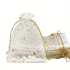 100pcs Organza Jewelry Gift Bags Drawstring Mesh Moon Star Wedding Favor Candy