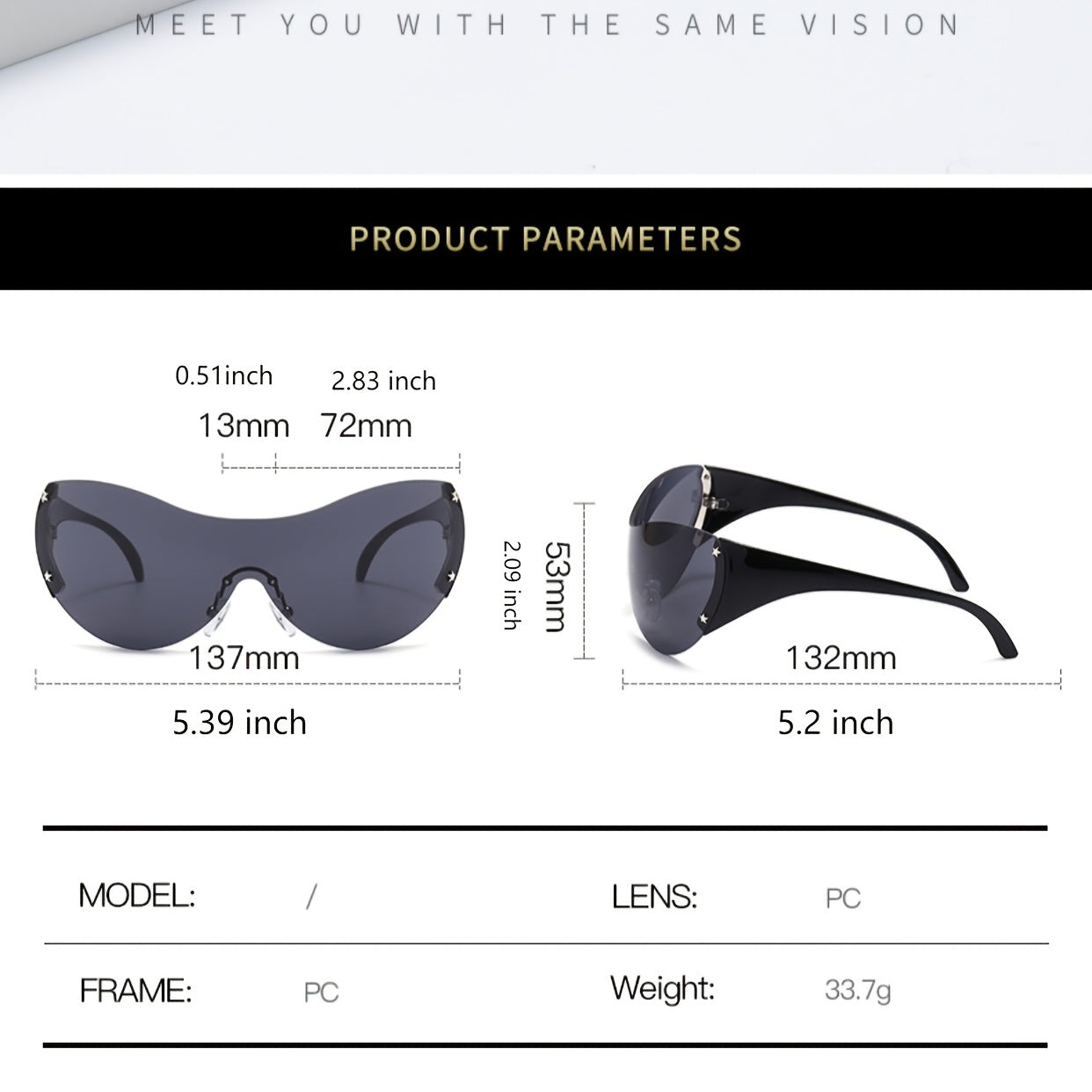 Star Detail Rimless Sports Sunglasses with Glass Box