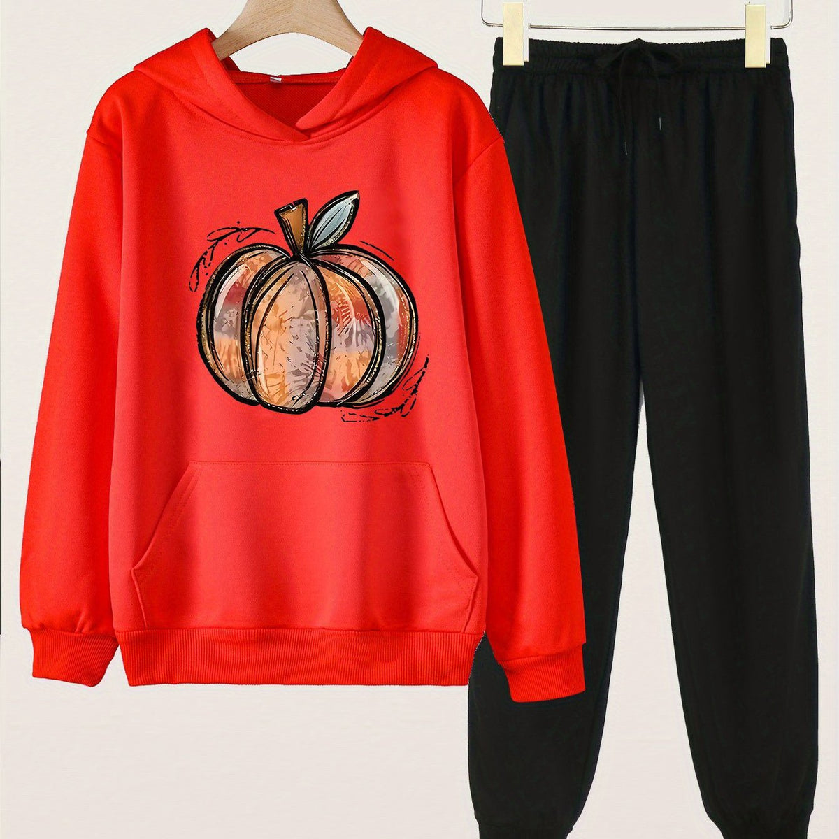 2pcs Pumpkin Print Hoodies Jogger Pants Set For Girls Fall Christmas