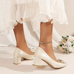Chunky Heeled Pointed Toe Pumps Wedding Shoes