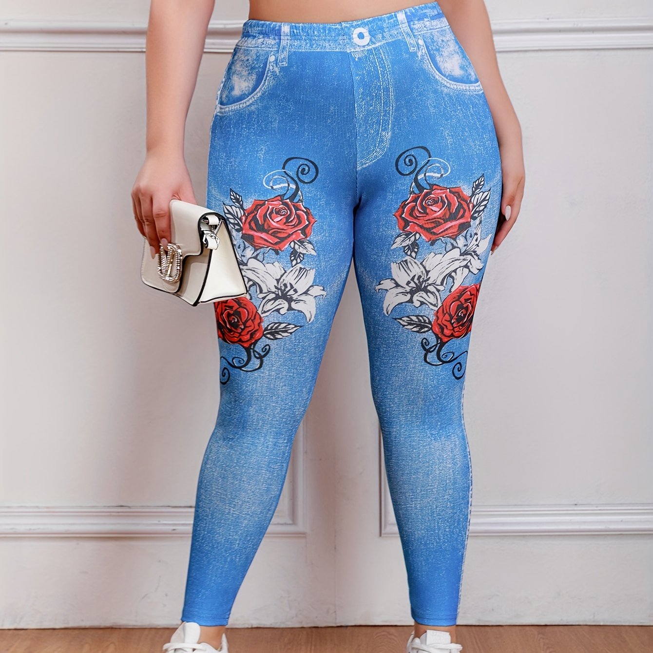  Denim & Rose Print High Stretch Skinny Leggings