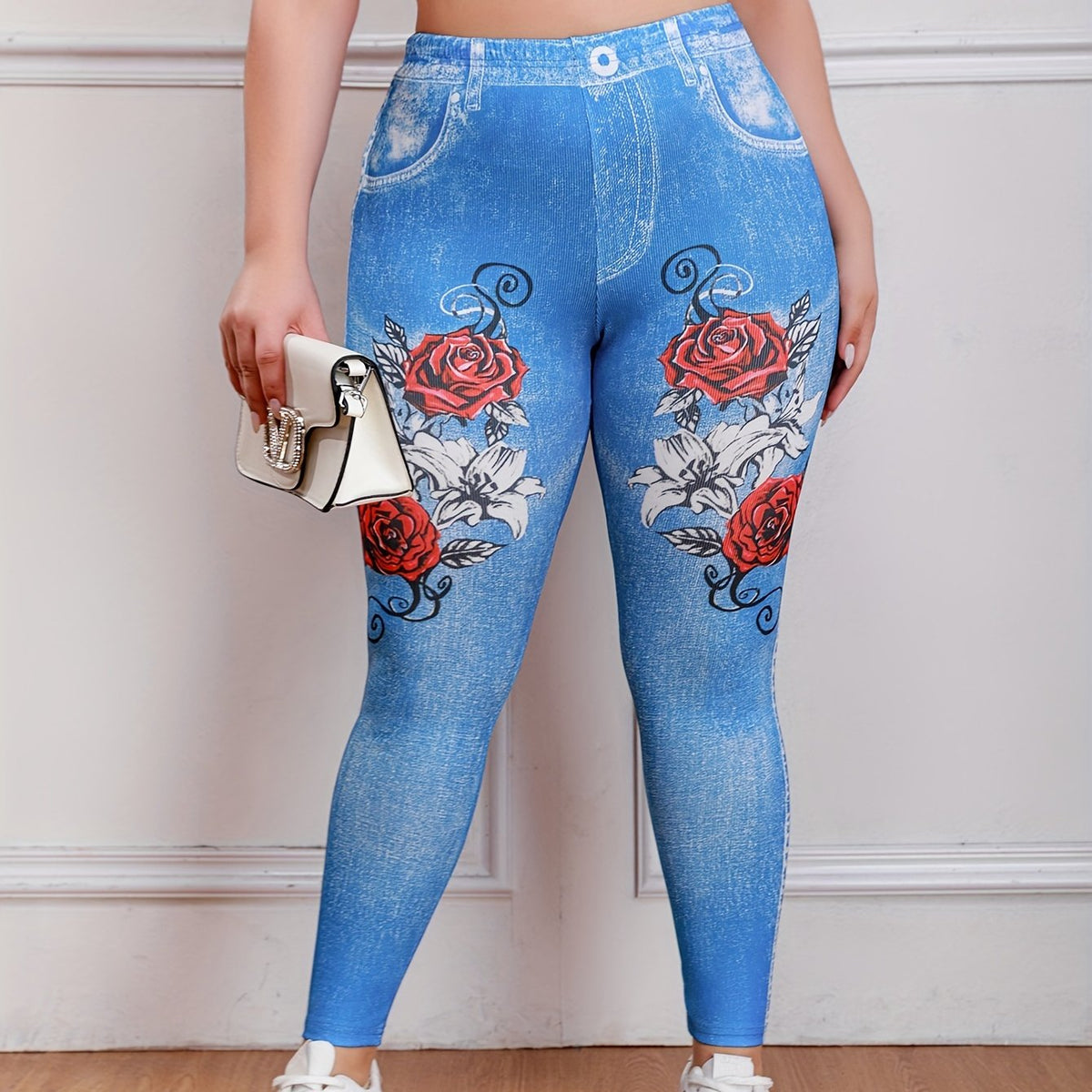  Denim & Rose Print High Stretch Skinny Leggings