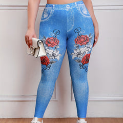  Denim & Rose Print High Stretch Skinny Leggings