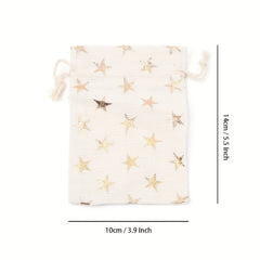 5pcs Christmas Theme Cotton Fabric Bag Drawstring Bags Star Pattern 14x10cm