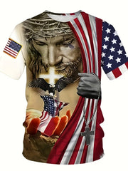 Men's American Flag Eagle Lion 3D Print Tee Top