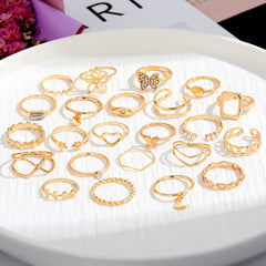 23pcs Exaggerated Flower Butterfly Rhinestone Pearl Ring Set Women's Joint Ring