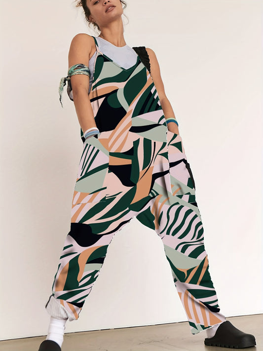 Striped Dual Pockets Overall Baggy Jumpsuit for Women