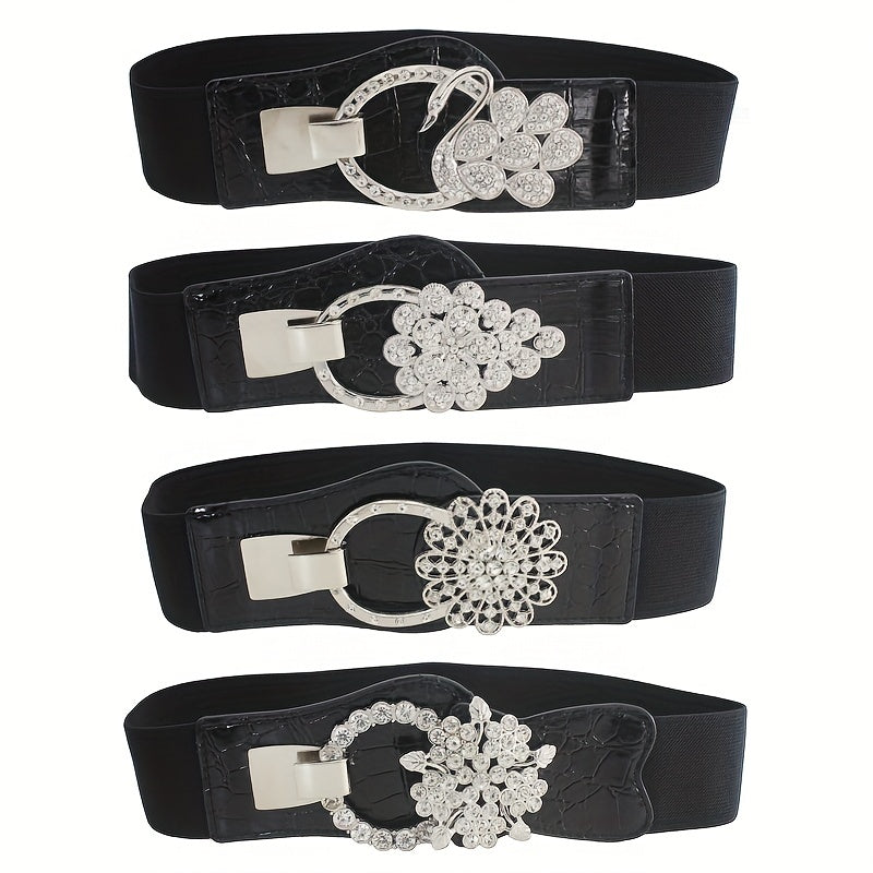 Elastic Wide Waistband Rhinestone Buckle Girdle Corset Belt
