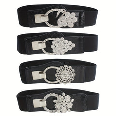 Elastic Wide Waistband Rhinestone Buckle Girdle Corset Belt