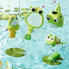 7pcs Frog Bath Toy Set with Water Gun & Massage Brush