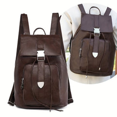 Retro Drawstring Large Capacity Backpack PU Leather Textured School Travel Bag