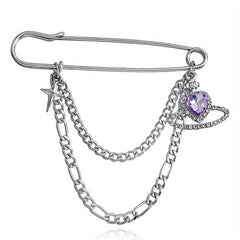 Cold Wind Chain Brooch Hip Hop Love Pin Suit Jacket Accessories Men Women