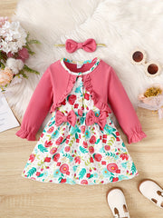 Girls Corduroy Floral Bow Dress Baby Clothes