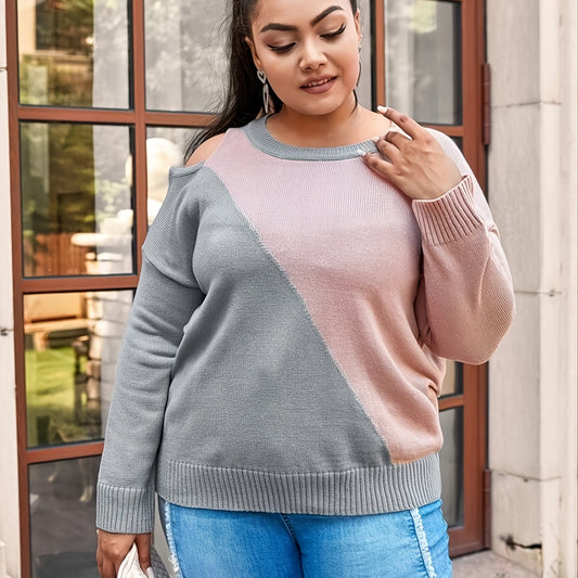  Colorblock Cut Out Pullover Sweater