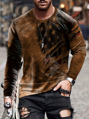 Men's Long Sleeve Vintage Flag Print T-shirt