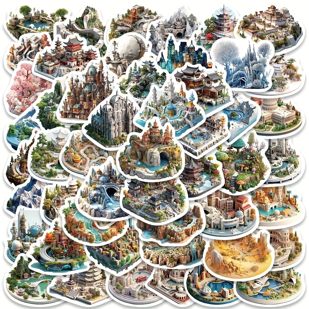50 PCS 3D Castle World Stickers Waterproof Decals for Luggage