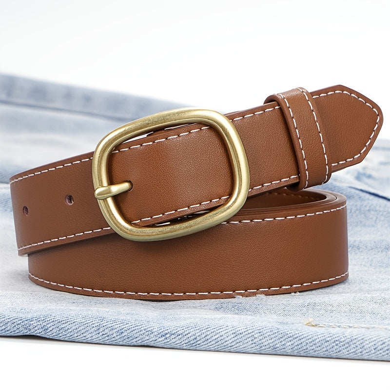 Women's Geometric Buckle Real Leather Cowhide Wide Belt