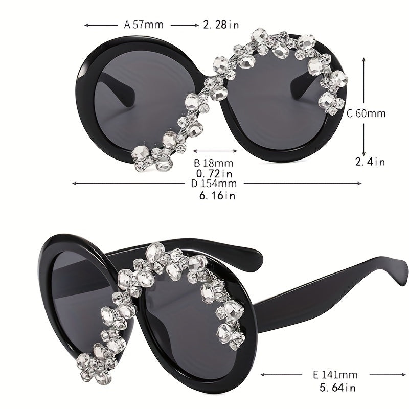 Y2K Rhinestone Round Sunglasses Oversized Anti Glare Glasses UV400
