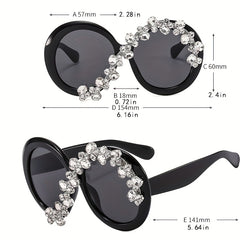 Y2K Rhinestone Round Sunglasses Oversized Anti Glare Glasses UV400