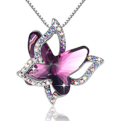 12-Month Birthstone Butterfly Pendant Necklace for Mother's Anniversary Birthday
