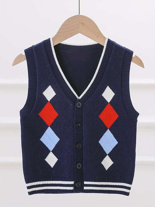 Boys College V Neck Knitted Sleeveless Fitness Sweater Vest