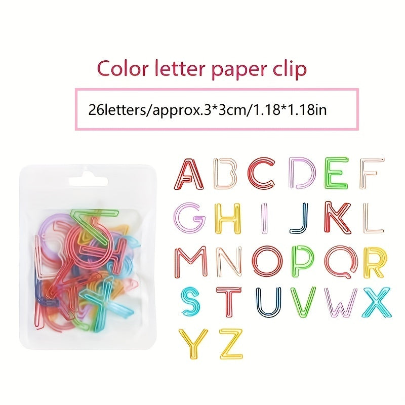 26pcs Alphabets Shaped Paper Clip for Desk Organizers