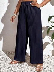 Plus Size Solid Ribbed Wide Leg Trousers