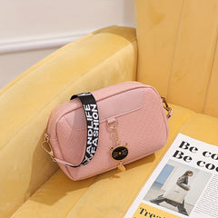 Braided Pattern Square Shoulder Bag Cat Pendant Decor Purse