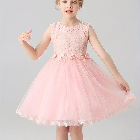Girls Sleeveless Tutu Dress Beads Flower Appliques Party Birthday Princess Dress
