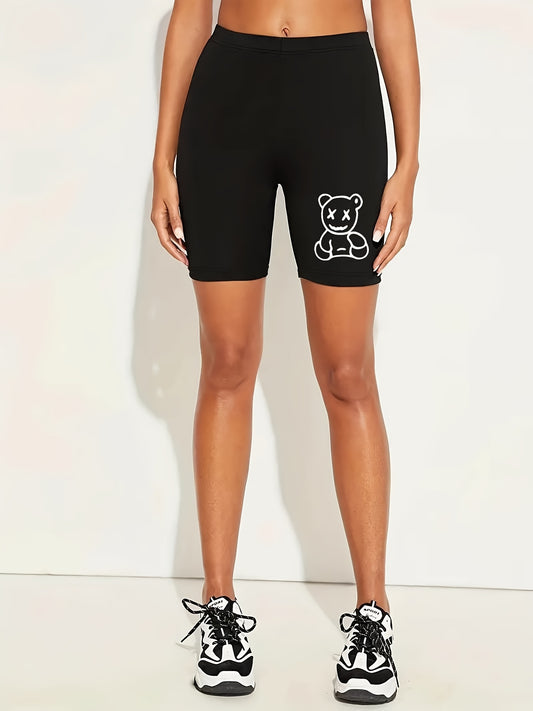 Bear Printed High Waist Yoga Shorts Women's Activewear